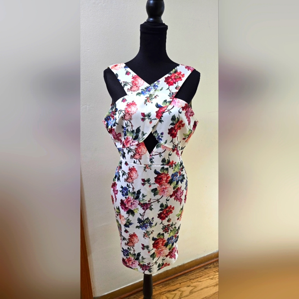Floral Open-Back, Crossed Front Women's Dress